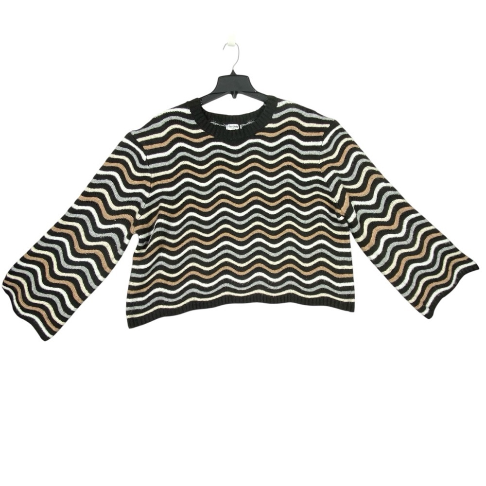 Love Knits NYC Wavy Striped Cropped Sweater Women's 3X Long Sleeve Crew Neck NWT